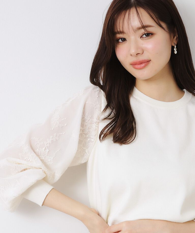 Couture broach「【大人可愛い・フェミニン・通勤】袖レースドッキングニット」|ニット・セーター|