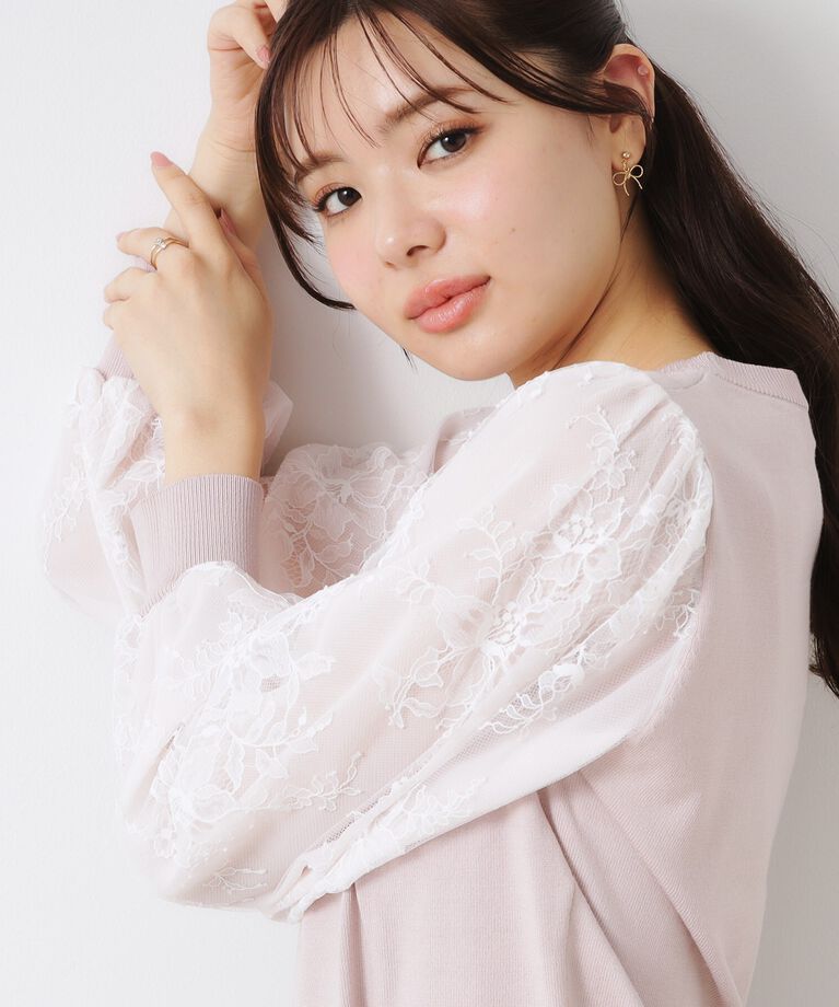 Couture broach「【大人可愛い・フェミニン・通勤】袖レースドッキングニット」|ニット・セーター|ライトピンク(070