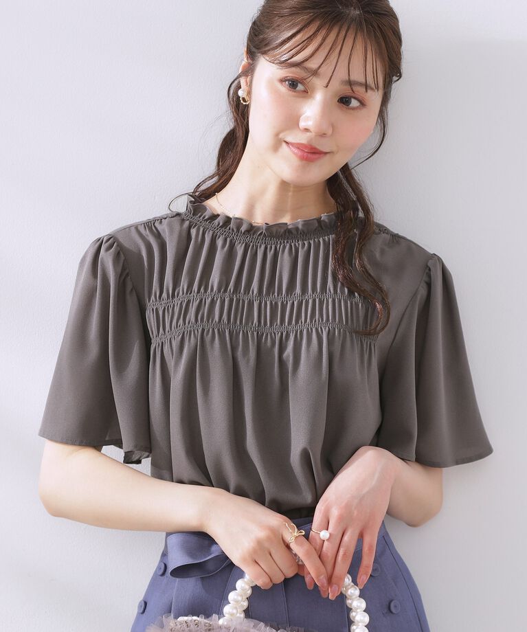 Couture broach「【二の腕カバー・通勤】シャーリングシアーブラウス」|シャツ・ブラウス|