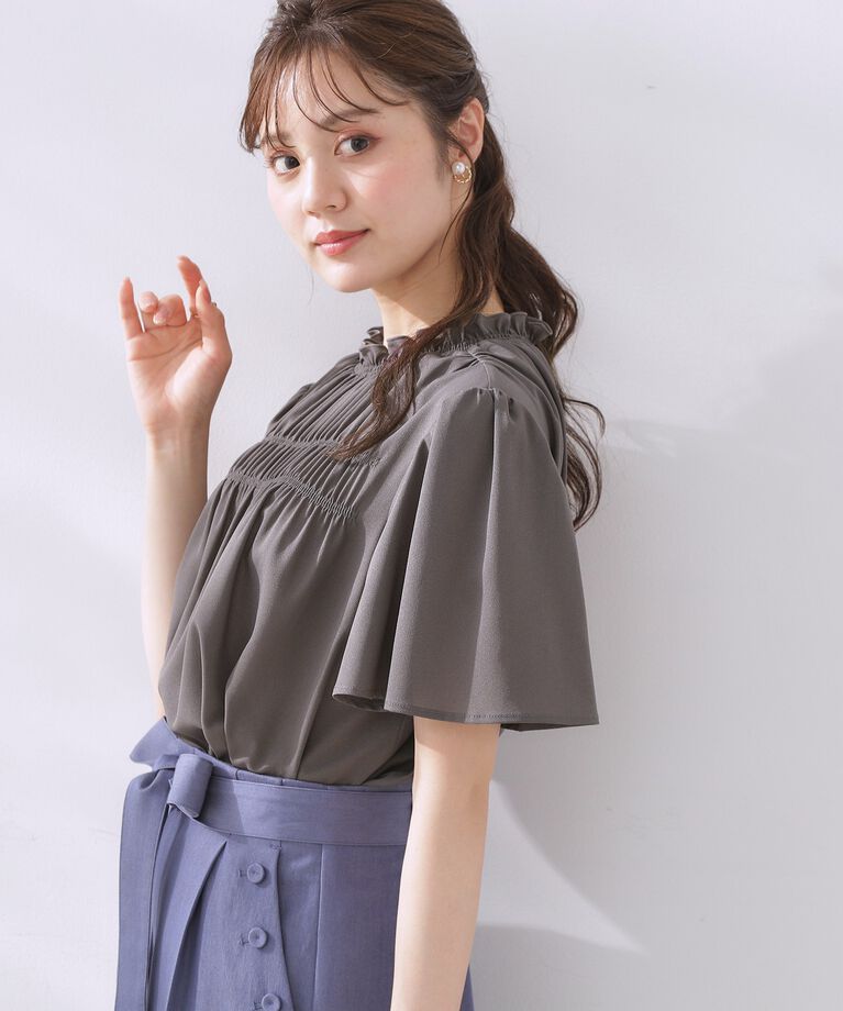 Couture broach「【二の腕カバー・通勤】シャーリングシアーブラウス」|シャツ・ブラウス|