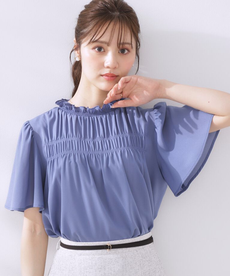 Couture broach「【二の腕カバー・通勤】シャーリングシアーブラウス」|シャツ・ブラウス|