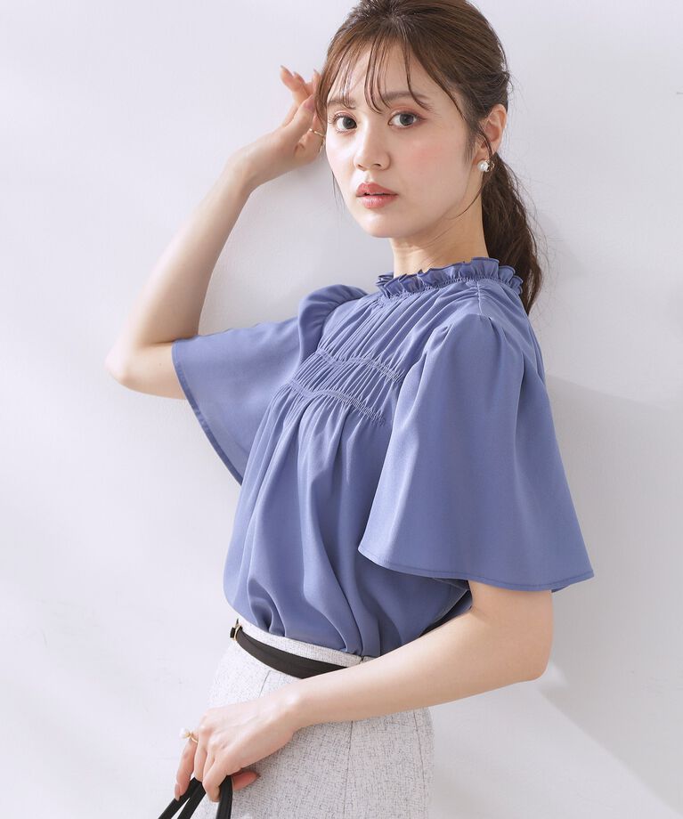 Couture broach「【二の腕カバー・通勤】シャーリングシアーブラウス」|シャツ・ブラウス|
