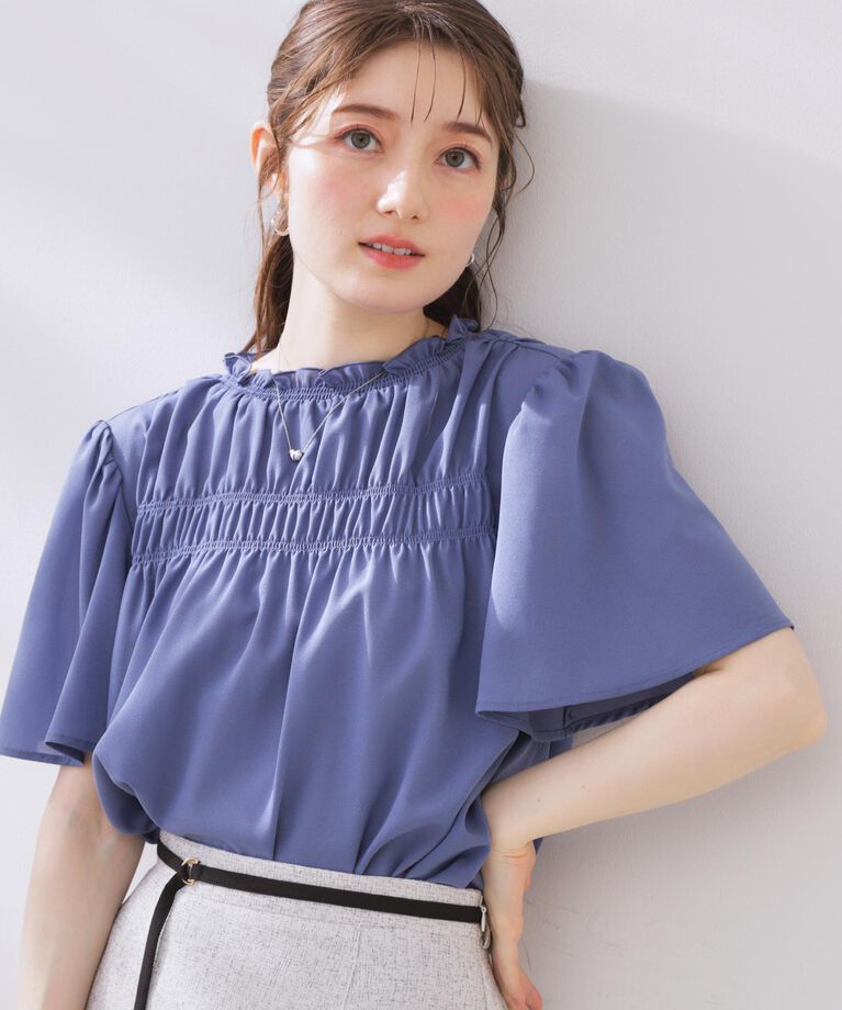 Couture broach「【二の腕カバー・通勤】シャーリングシアーブラウス」|シャツ・ブラウス|