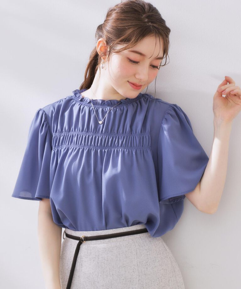 Couture broach「【二の腕カバー・通勤】シャーリングシアーブラウス」|シャツ・ブラウス|