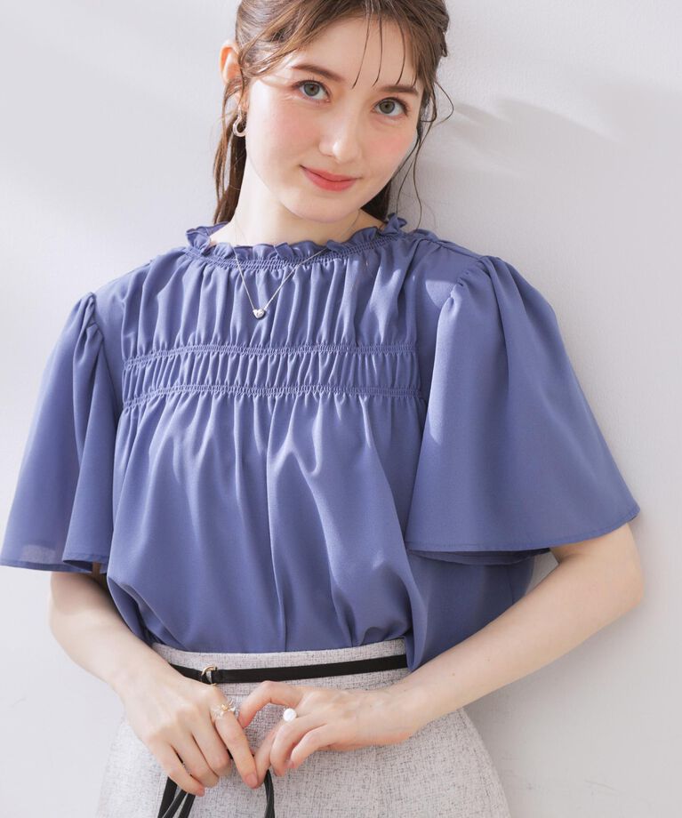 Couture broach「【二の腕カバー・通勤】シャーリングシアーブラウス」|シャツ・ブラウス|