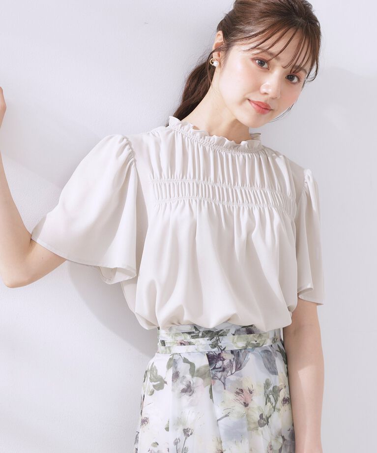 Couture broach「【二の腕カバー・通勤】シャーリングシアーブラウス」|シャツ・ブラウス|