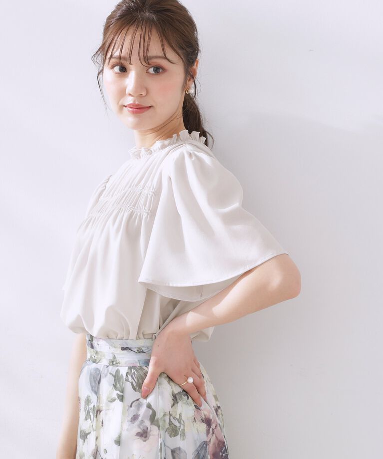 Couture broach「【二の腕カバー・通勤】シャーリングシアーブラウス」|シャツ・ブラウス|