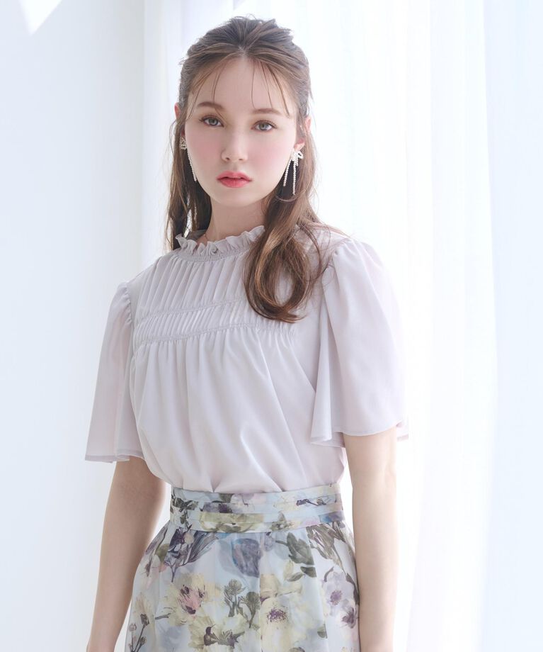 Couture broach「【二の腕カバー・通勤】シャーリングシアーブラウス」|シャツ・ブラウス|