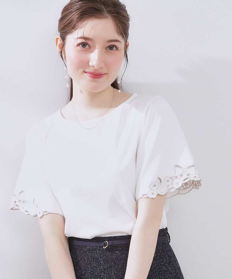 Couture broach「【接触冷感・UVカット】袖エンブロサイロコンパクト」|Tシャツ・カットソー|オフホワイト(003