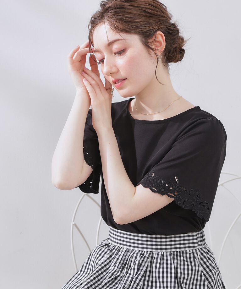 Couture broach「【接触冷感・UVカット】袖エンブロサイロコンパクト」|Tシャツ・カットソー|ブラック(019)