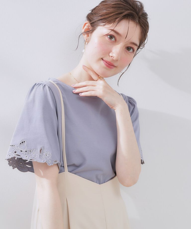 Couture broach「【接触冷感・UVカット】袖エンブロサイロコンパクト」|Tシャツ・カットソー|ブルー(092)