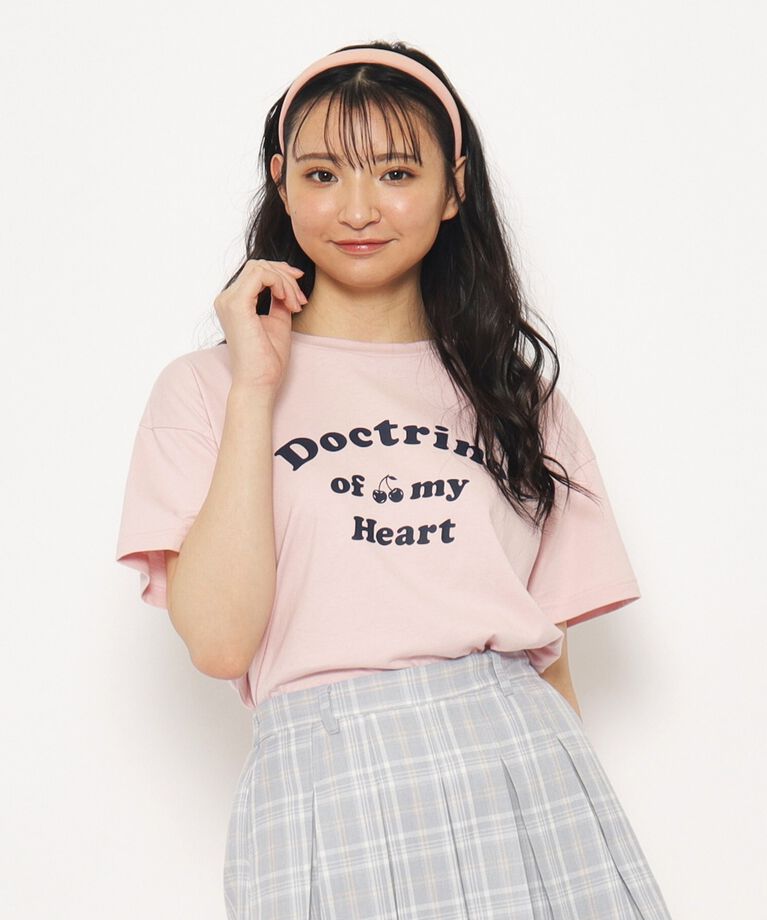 PINK-latte「【130cmあり】チェリーロゴTシャツ」|Tシャツ・カットソー|ﾗｲﾄﾋﾟﾝｸ(070)