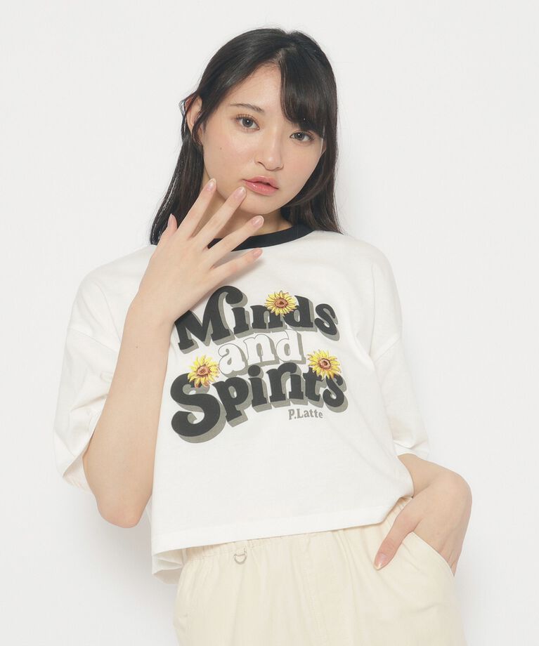 PINK-latte「ひまわりプリント　リンガーTシャツ」|Tシャツ・カットソー|