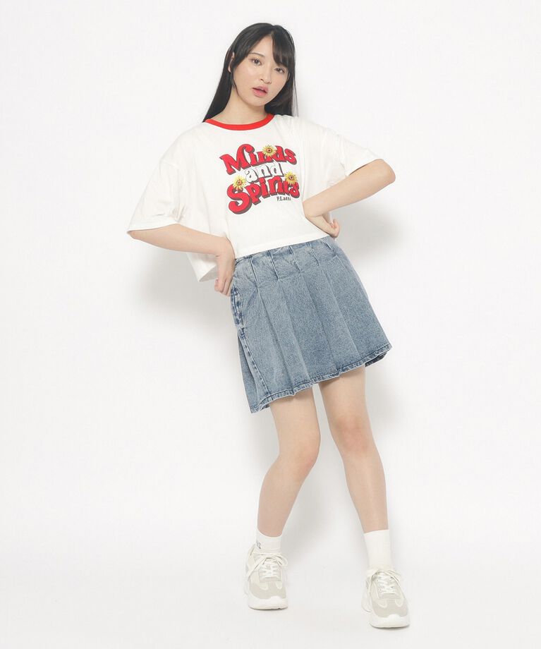 PINK-latte「ひまわりプリント　リンガーTシャツ」|Tシャツ・カットソー|