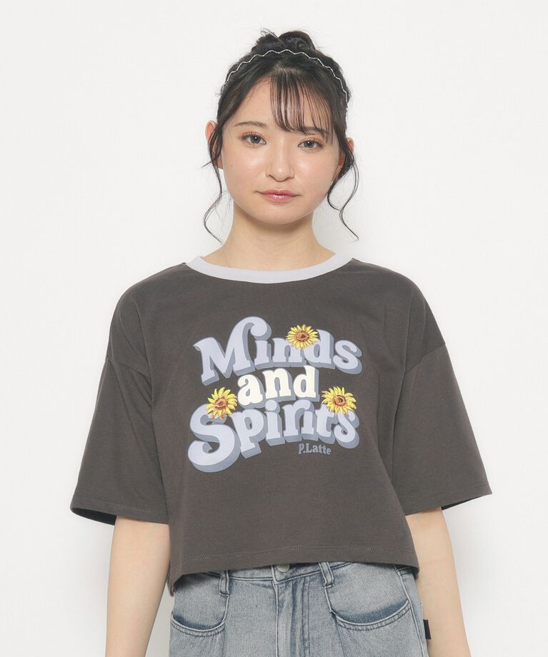 PINK-latte「ひまわりプリント　リンガーTシャツ」|Tシャツ・カットソー|