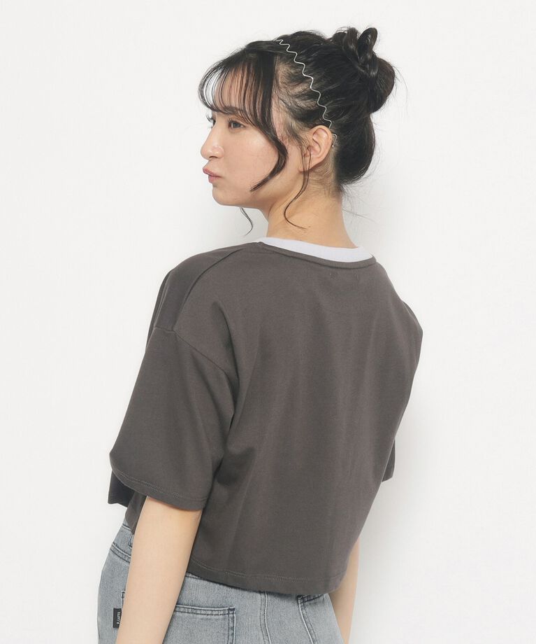PINK-latte「ひまわりプリント　リンガーTシャツ」|Tシャツ・カットソー|