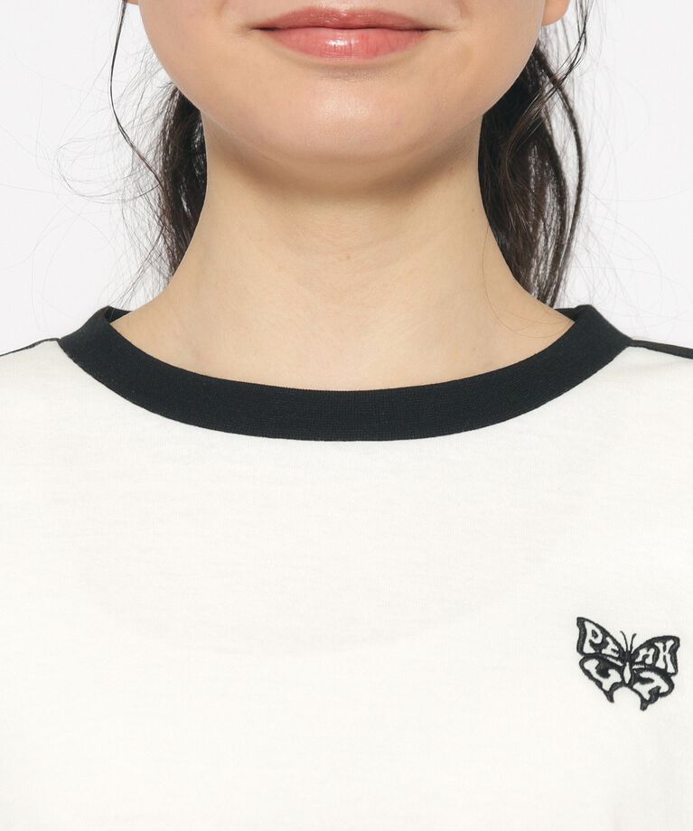 PINK-latte「【スクールコーデ】袖ラインリボンTシャツ」|Tシャツ・カットソー|
