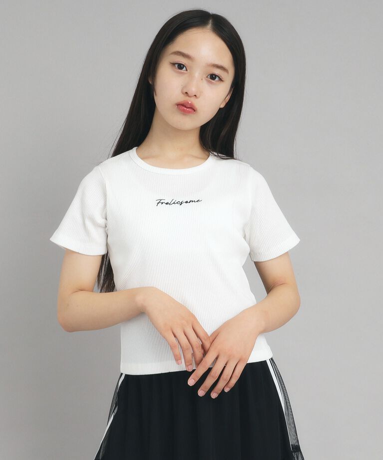 PINK-latte「【ニコプチ10月号掲載】コンパクトリブTシャツ」|Tシャツ・カットソー|ｵﾌﾎﾜｲﾄ(003)