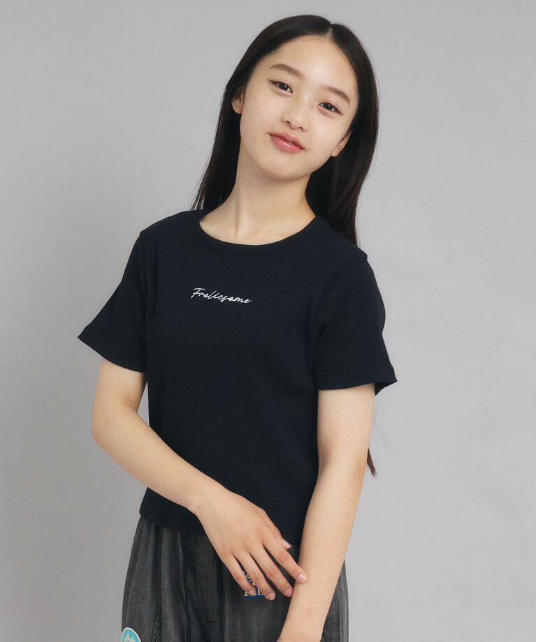 PINK-latte「【ニコプチ10月号掲載】コンパクトリブTシャツ」|Tシャツ・カットソー|ﾌﾞﾗｯｸ(019)