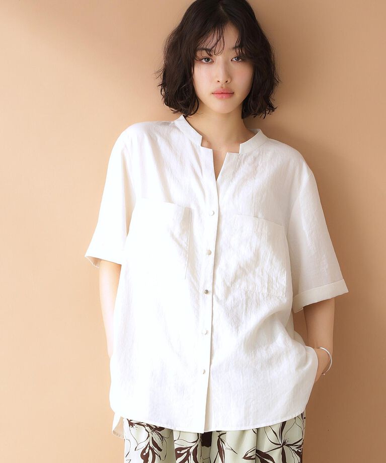 THE SHOP TK「【近藤千尋さん着用】ダブルポケット5分袖シャツ/体型カバー/洗濯機OK」|シャツ・ブラウス|アイボリー(004)