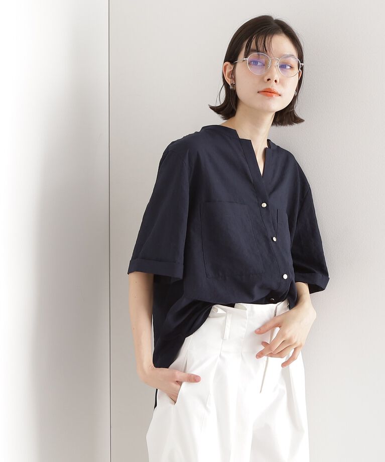 THE SHOP TK「【近藤千尋さん着用】ダブルポケット5分袖シャツ/体型カバー/洗濯機OK」|シャツ・ブラウス|