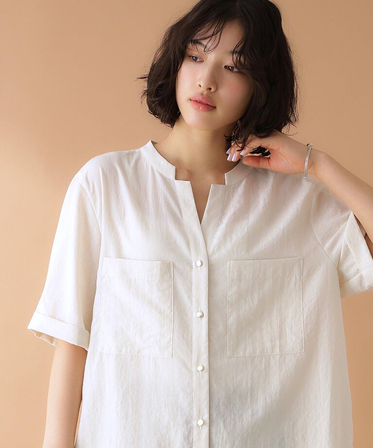 THE SHOP TK「【近藤千尋さん着用】ダブルポケット5分袖シャツ/体型カバー/洗濯機OK」|シャツ・ブラウス|