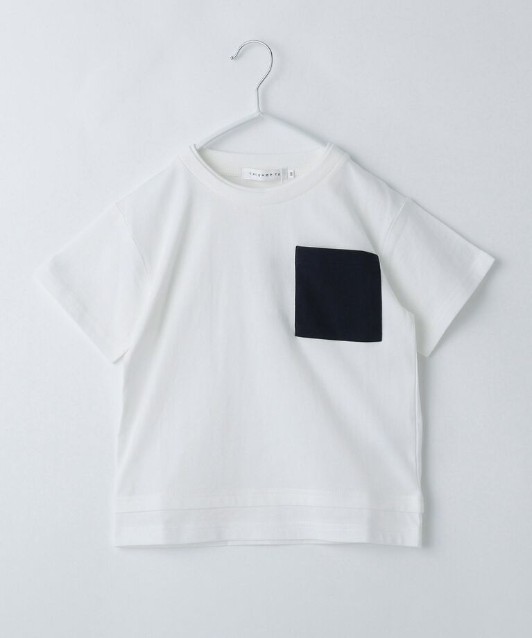 THE SHOP TK「【110-160】レイヤー風ポケットTシャツ/洗濯機OK」|Tシャツ・カットソー|オフホワイト(503