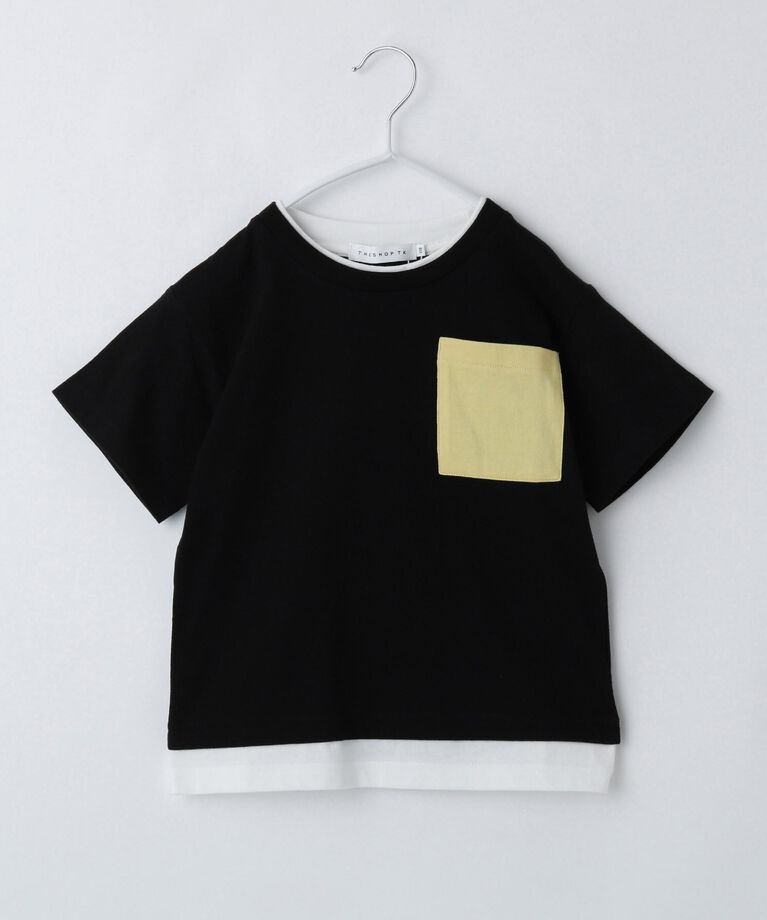 THE SHOP TK「【110-160】レイヤー風ポケットTシャツ/洗濯機OK」|Tシャツ・カットソー|ブラック(519)