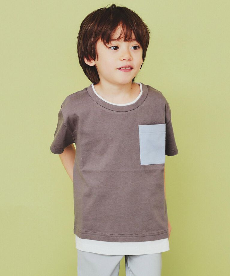 THE SHOP TK「【110-160】レイヤー風ポケットTシャツ/洗濯機OK」|Tシャツ・カットソー|トープ(554)