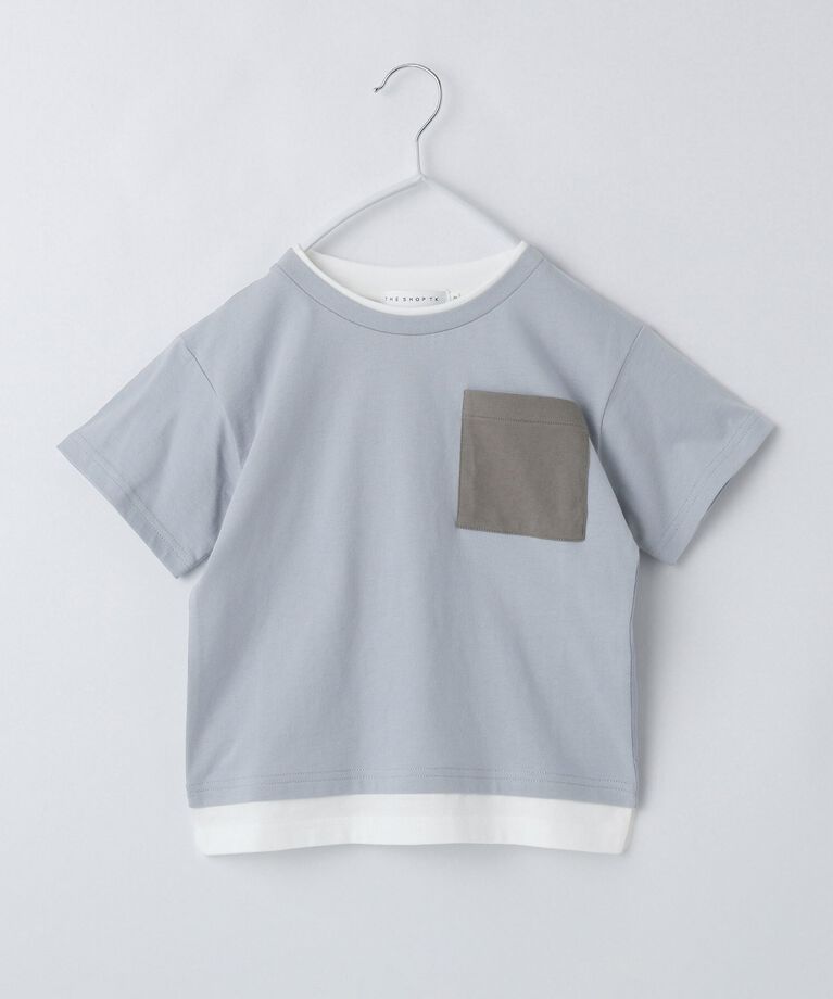 THE SHOP TK「【110-160】レイヤー風ポケットTシャツ/洗濯機OK」|Tシャツ・カットソー|サックスブルー(59