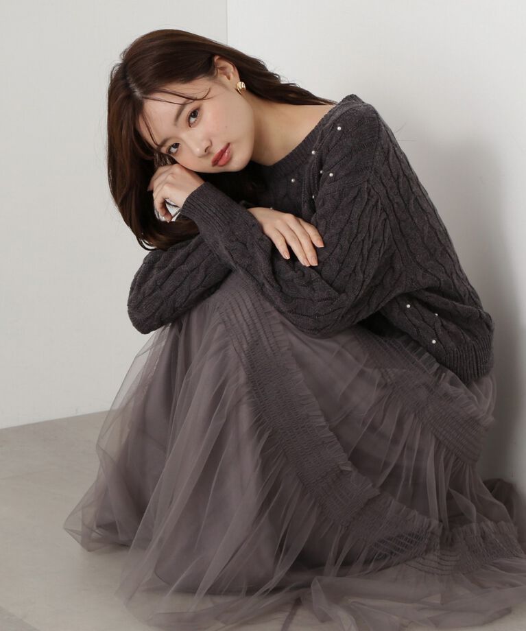 PROPORTION BODY DRESSING「チュールシャーリングティアードスカート」|スカート|チャコール2