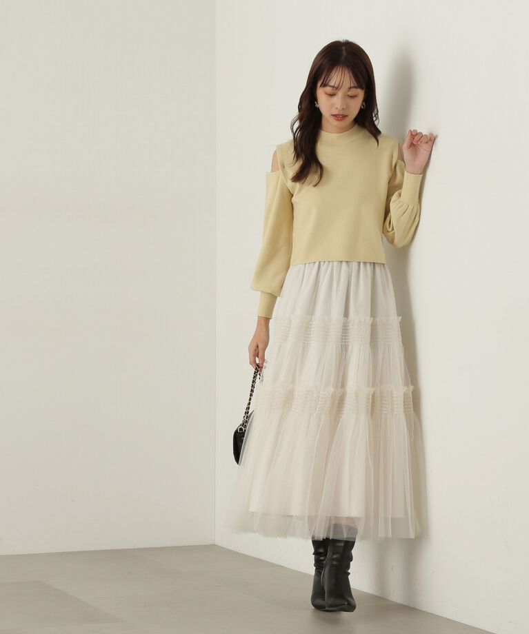 PROPORTION BODY DRESSING「チュールシャーリングティアードスカート」|スカート|エクリュ1