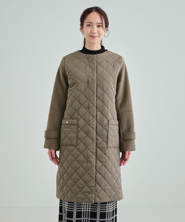 SHOO･LA･RUE「【吸湿発熱】すっきり上品に女性らしく お袖フェイクウール キルトコート」|ノーカラーコート|