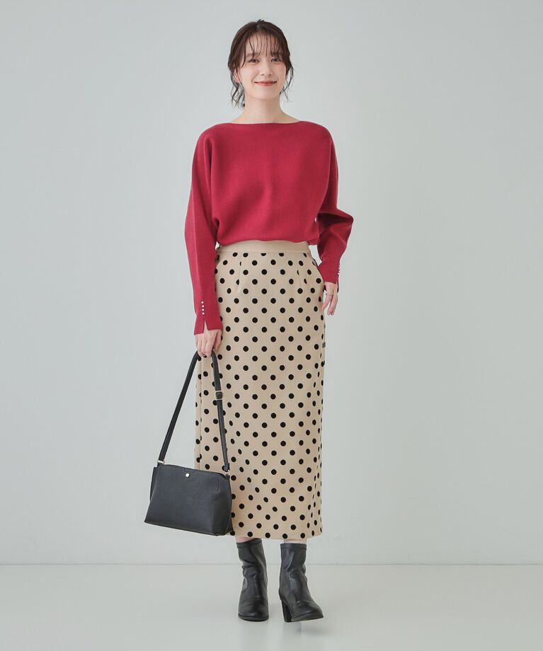 SHOO･LA･RUE「【S-LL】華やかさ引き立つ フロッキードット ナロースカート」|スカート|