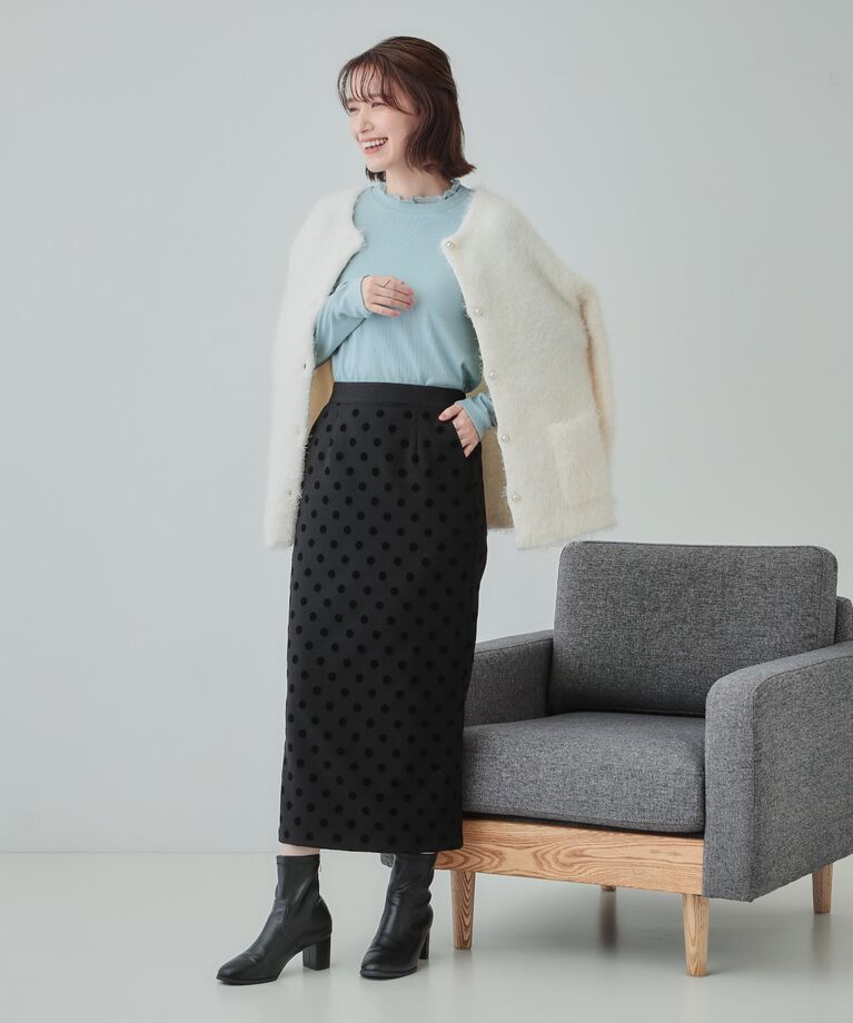 SHOO･LA･RUE「【S-LL】華やかさ引き立つ フロッキードット ナロースカート」|スカート|
