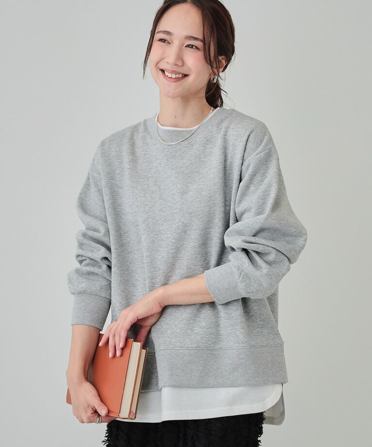 SHOO･LA･RUE「【洗える/S-LL】着るだけ簡単こなれ感 裏起毛レイヤード風スウェット【SHOO WARM】」|パーカー|ライトグレー(011