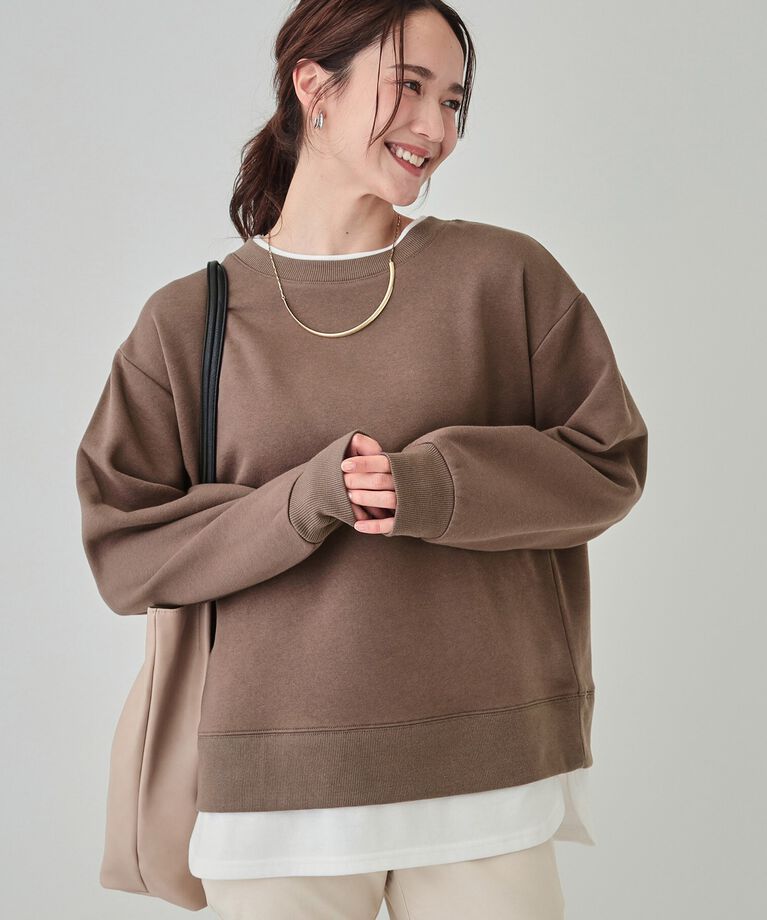 SHOO･LA･RUE「【洗える/S-LL】着るだけ簡単こなれ感 裏起毛レイヤード風スウェット【SHOO WARM】」|パーカー|モカブラウン(042