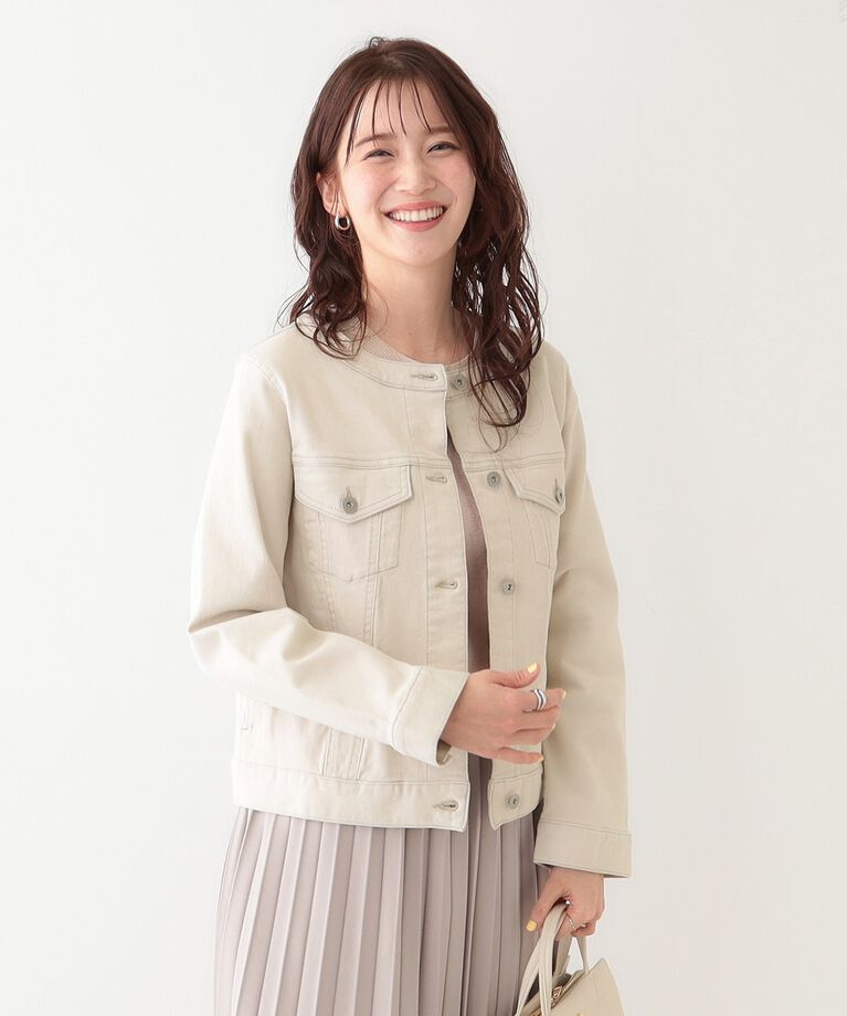 SHOO･LA･RUE「【S-LL】大人のための ノーカラーデニムジャケット」|デニムジャケット|