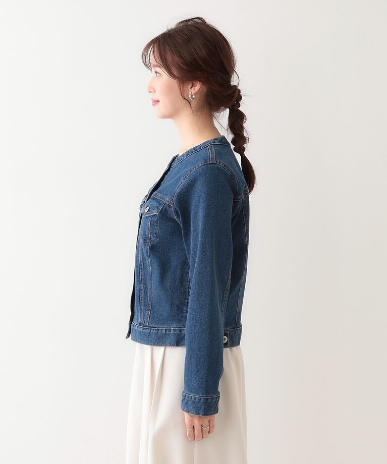 SHOO･LA･RUE「【S-LL】大人のための ノーカラーデニムジャケット」|デニムジャケット|