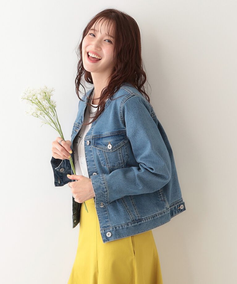 SHOO･LA･RUE「【S-LL】大人のための ノーカラーデニムジャケット」|デニムジャケット|