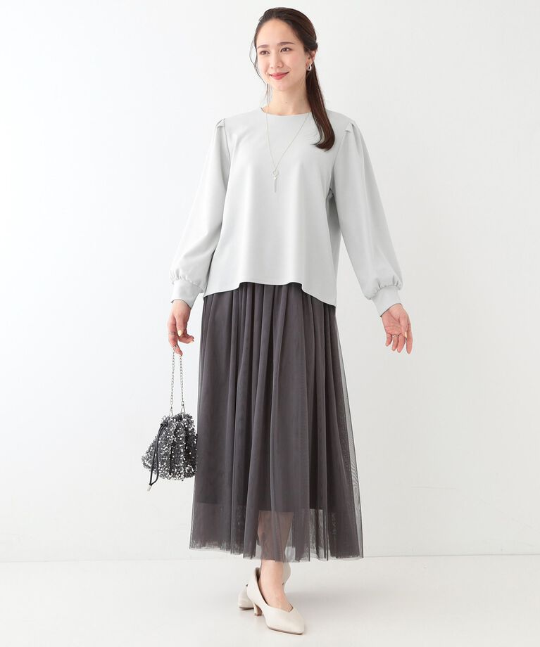 SHOO･LA･RUE「【S-LL/2点セット】女性らしく好印象 アクセ付き カットジョーゼット トップス」|Tシャツ・カットソー|