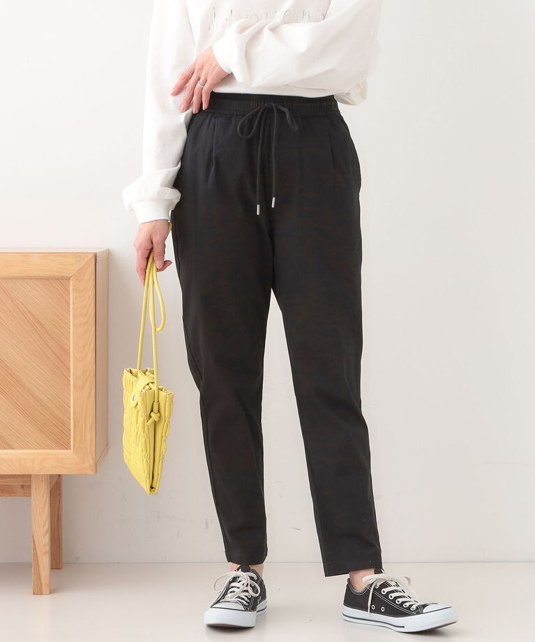SHOO･LA･RUE「【洗える/SS-3L/美脚シルエット】綿ストレッチイージーテーパードパンツ」|その他|ブラック(019)
