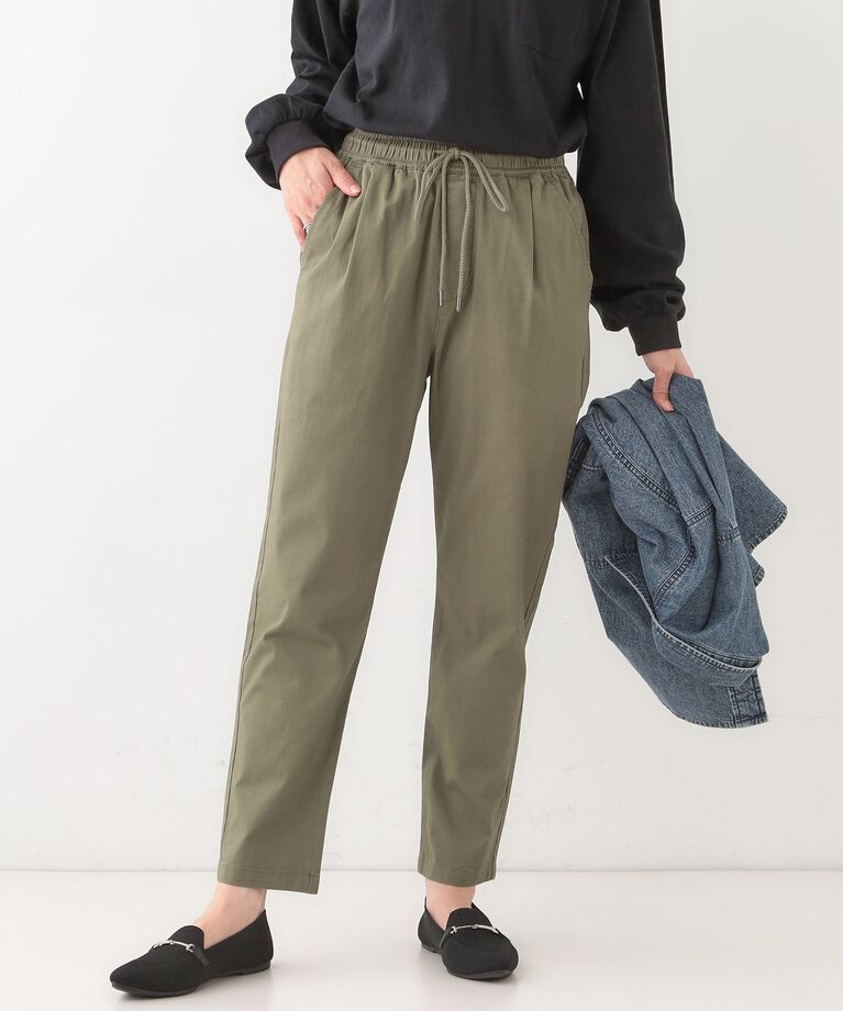SHOO･LA･RUE「【洗える/SS-3L/美脚シルエット】綿ストレッチイージーテーパードパンツ」|その他|カーキ(027)