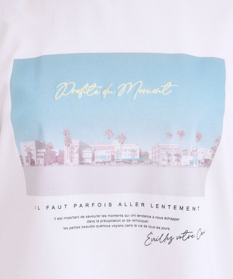SHOO･LA･RUE「【S-LL/接触冷感/UVカット】選べる3柄 お袖チュールで差をつける ロゴプリントTシャツ」|Tシャツ・カットソー|