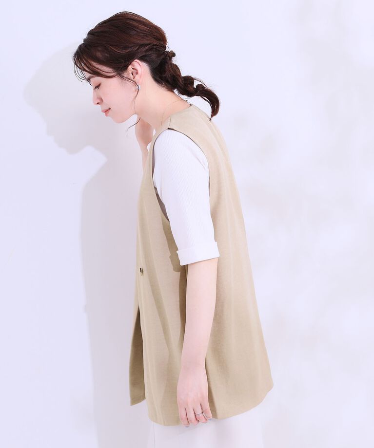 SHOO･LA･RUE「【洗える/S-LL】洗濯後シワになりにくい 麻調ダブルベスト」|ベスト・ジレ|