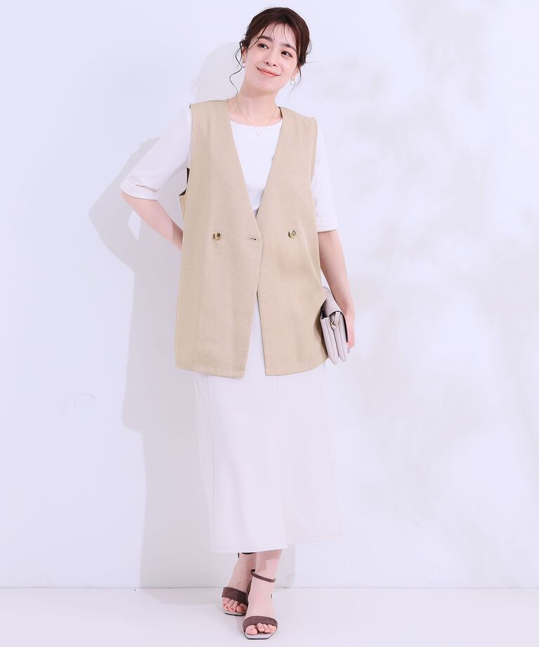 SHOO･LA･RUE「【洗える/S-LL】洗濯後シワになりにくい 麻調ダブルベスト」|ベスト・ジレ|