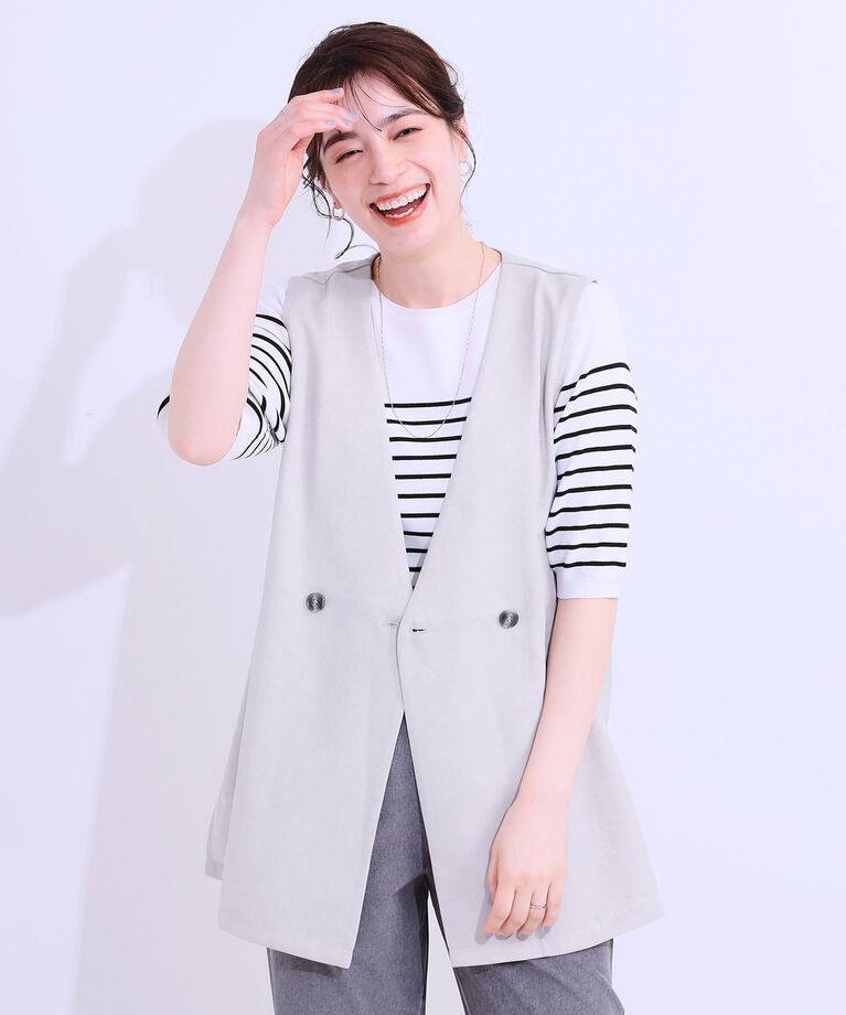 SHOO･LA･RUE「【洗える/S-LL】洗濯後シワになりにくい 麻調ダブルベスト」|ベスト・ジレ|