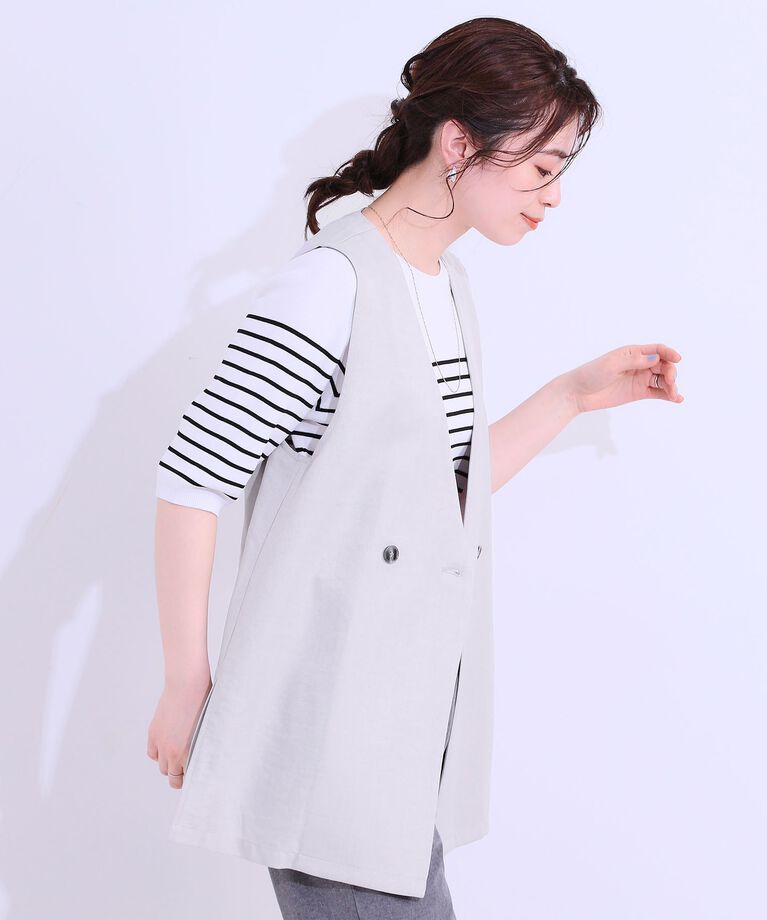 SHOO･LA･RUE「【洗える/S-LL】洗濯後シワになりにくい 麻調ダブルベスト」|ベスト・ジレ|