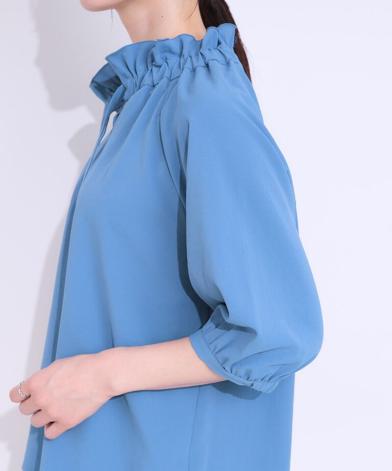 SHOO･LA･RUE「【洗える/接触冷感/S-LL】フェミニンもクールも フリルリボン5分袖ブラウス」|シャツ・ブラウス|