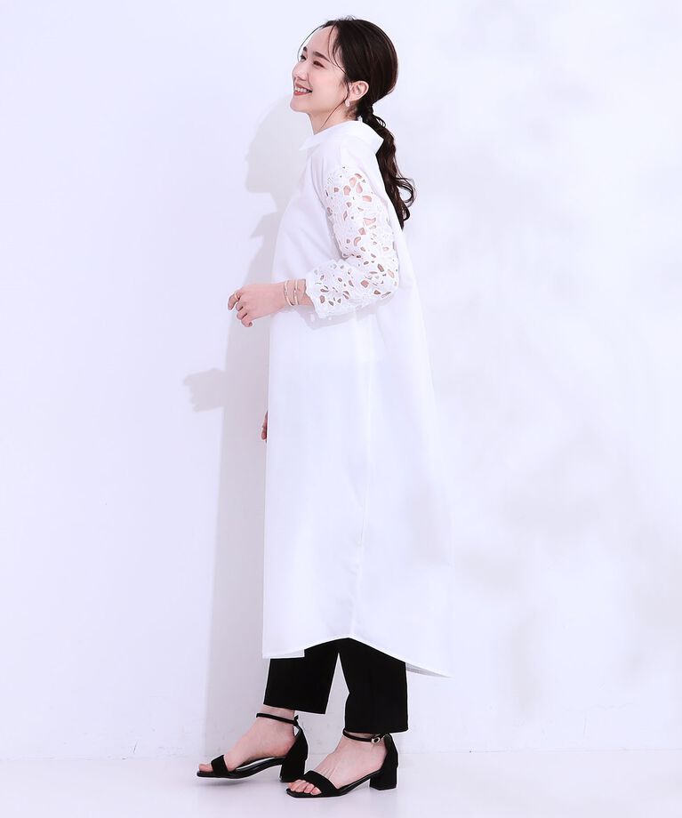 SHOO･LA･RUE「袖レースが上品なシャツワンピース」|ワンピース|